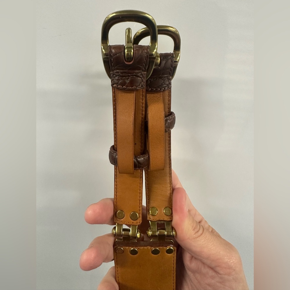 Ralph Lauren Italian Leather Double Strap Leather Belt with Gold Buckles - Picture 2 of 4